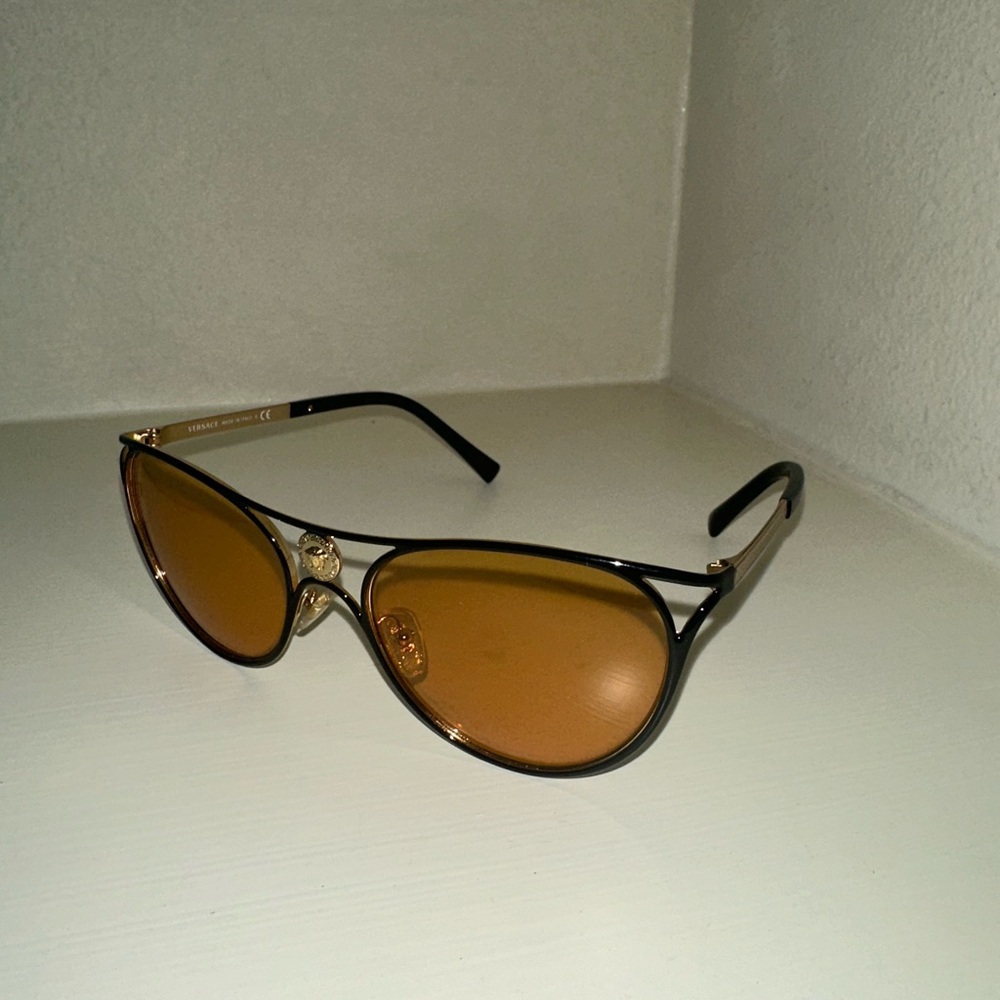 Versace Women's Black and Gold Sunglasses